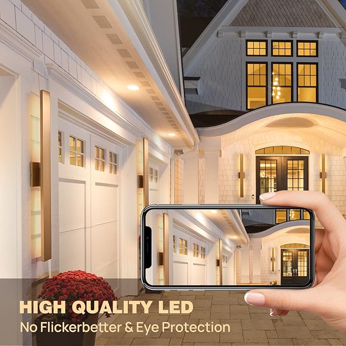 Gold Long LED Porch Lights 34 in Modern Exterior Lighting Fixtures Waterproof Aluminum &amp Glass Outdoor Wall Lights 3000K Warm Light Outside Lights for House Garage Front Door Patio2 Pack