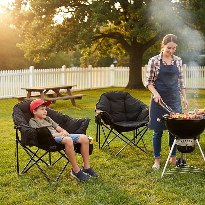 Heated Camping Chair3-Zone Heating for Back &amp Seat Portable Folding Outdoor Chair w/Side Pockets USB Powered (Power Bank NOT Included) 500 LBS Capacity