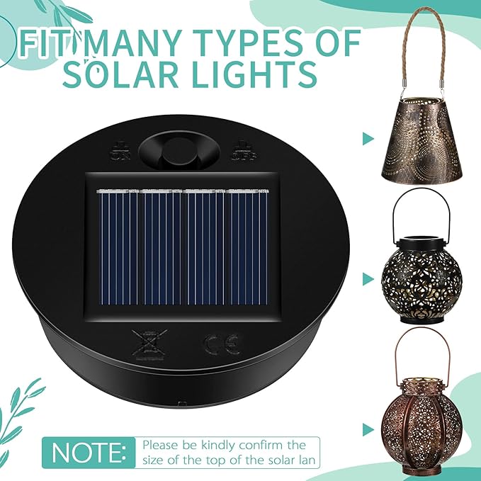 Jeyiour 12 Pack Solar Light Replacement Tops Replacement Solar Light Parts Waterproof LED Panel Lantern Lid Outdoor Top Kit for Hanging Lanterns Patio Decor(2.76 in)