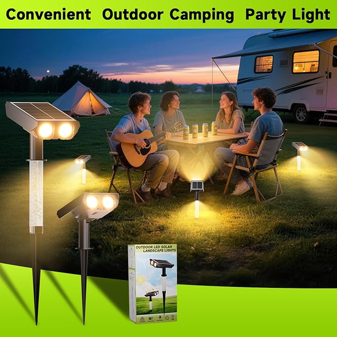 Solar Spotlights Outdoor Waterproof- 2 IN 1 Solar Spot Lights Outdoor with 2 Lighting Modes &amp PC Light Guide Column for Garden Yard Pathway | Warm Yellow 3000k Spotlights | IP65 Waterproof | 6 Pac