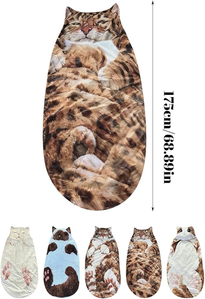Fluffy Cat Sleeping Bag Cat Shaped Plush Sleeping Bag for Adults Plush Cats Envelope Sleepings Bags for Camping Sleepovers &amp Home Lounging