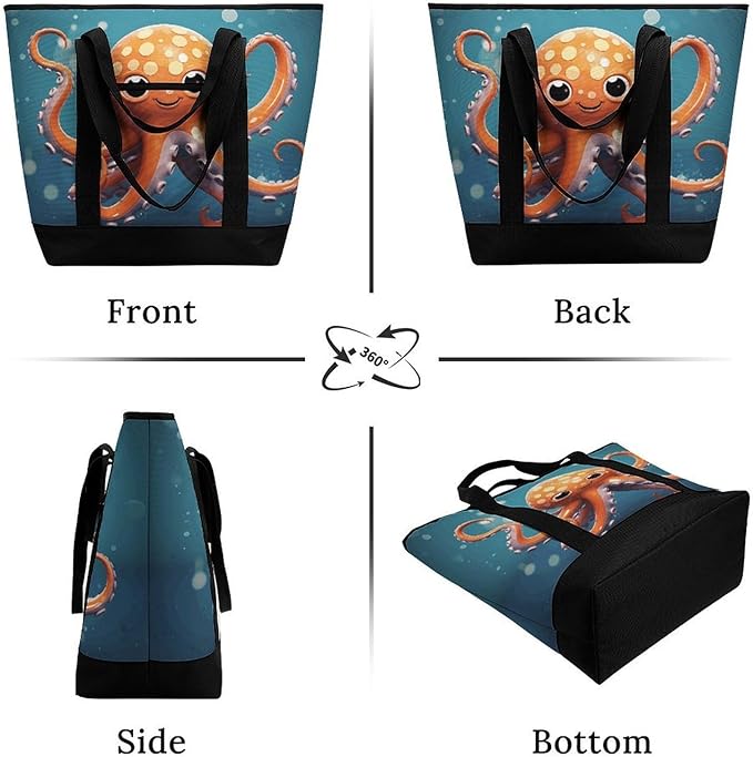 Insulated Shopping BagLarge Reusable Cooler Bags Cartoon Octopus Printed Foldable Shopping BagTravel Waterproof Shoulder Bag