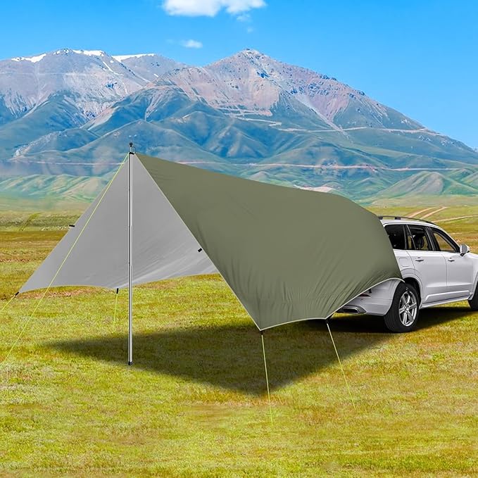 SANLIKE Car Awning Camping Tailgate Tent Car Tent Tarp with Adjustable Tent Poles Tailgate Awning Waterproof Portable Tarp Multifunctional Sun Shelter for SUV Jeep Truck Outdoor Canopy