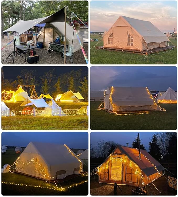 Large Luxury Inflatable Camping Tent Cotton Canvas Tent Breathable and Waterproof Air Tent with Skylight and Stove Jack Hole for for 4-6-8-10 Person Family Camping