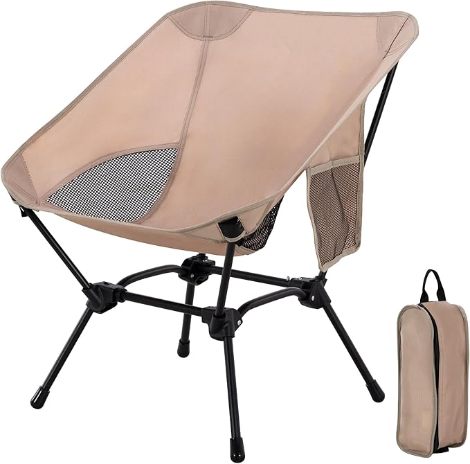 Camping Chair Portable Lightweight Camping Chairs for Adults Foldable 600D Oxford Ultralight Backpacking Chair with Breathable Mesh and Pocket for Outdoor Travel HikingBeige
