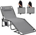 KingCamp Chaise Lounge Outdoor 5-Position Adjustable Patio Lounge ChairFolding Tanning Chair for LawnBeachPool and SunbathingPortable Heavy-Duty Camping Reclining Chair with Pillow (1 Grey)