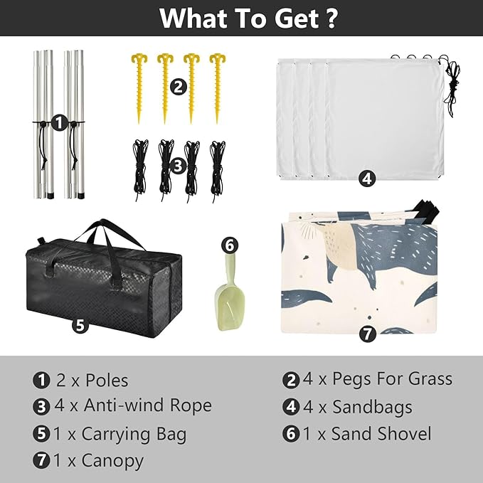 Otters Pattern Beach Tent Sun Shelter 9.2' x 10.5' Beach Canopy with 4 Sandbags 4 Stability Poles Sand Shovels - Tent Canopy for Beach Camping Fishing Picnics