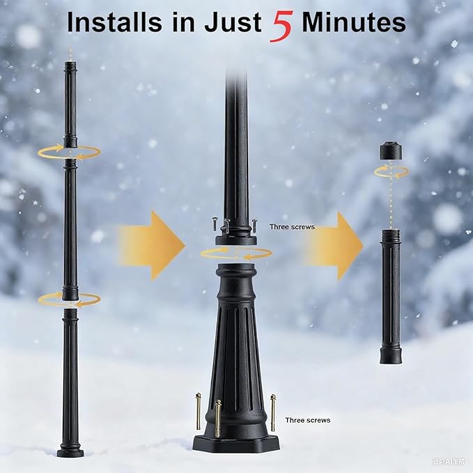 Universal Outdoor Post Light Pole Black Cast Aluminum Pole with 2.36 Fitter Mount 79in Tall Traditional Street Light Lamp Post for Pathway Driveway Parking Yard Entrance Lighting