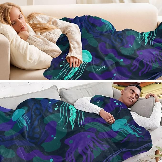 Throw Over Blanket Undersea Camouflage Black Blue Jellyfish Sofa Throws 50 x 70 Inch