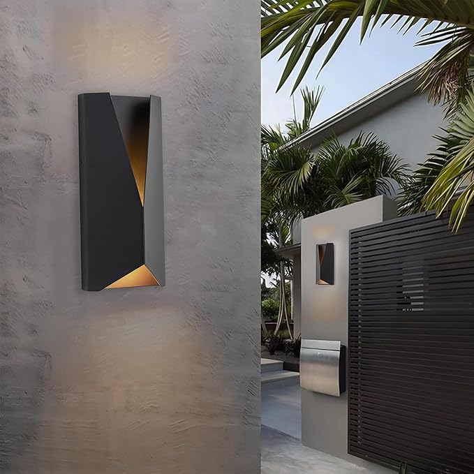 Modern Outdoor Wall Lights Exterior Black Dimmable LED Wall Sconce 14 Inch Front Porch Light Fixture Wall Mount Waterproof Patio Sconce Lighting for House Commercial 2-Pack