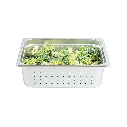 Restaurantware Steam Table Pan 6 Pack of Half Size Stainless Steel Perforated Hotel Pan Anti-Jam 4 Inch Deep Silver Commercial Kitchen Pan 24 Gauge