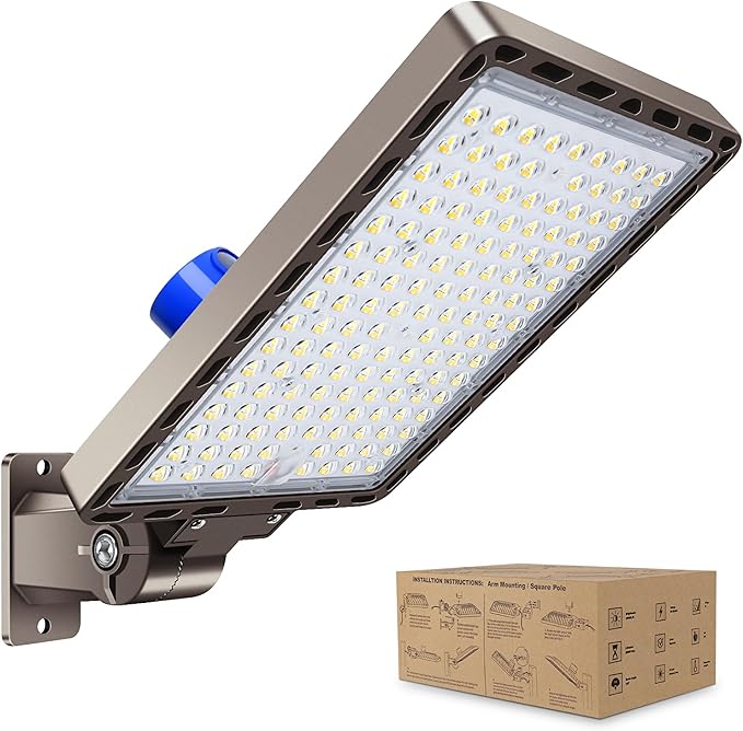 350W LED Parking Lot Light Outdoor:Arm Mount 52500LM Super Bright Dusk to Dawn LED Shoebox Lighting Commercial 5000K 100-277V IP65 Waterproof Wall Floodlights for ParkStadiumBarnYard