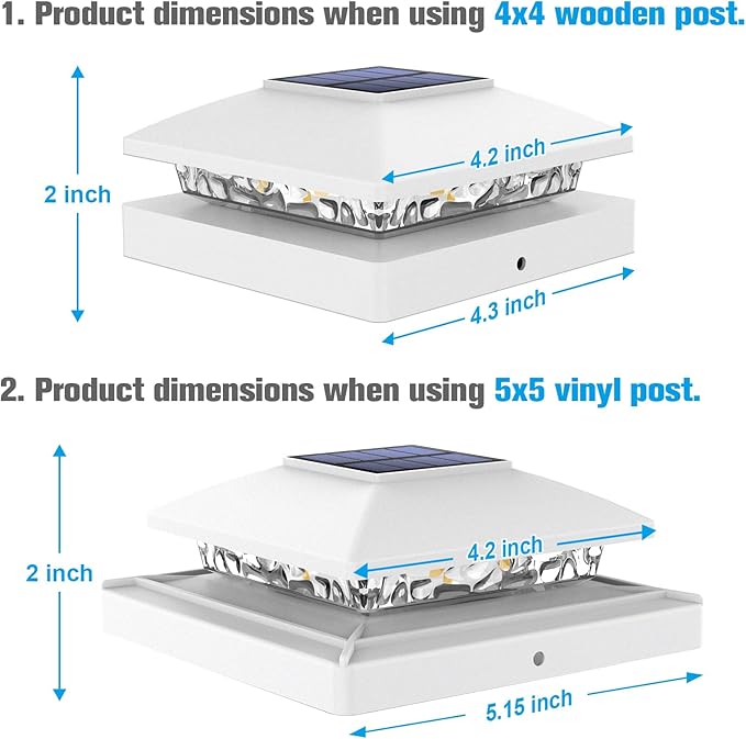 VOLISUN 4x4 Solar Post Cap Light 12packSolar Fence - Post Lights Outdoor Waterproof for Wooden/Vinyl PostWhite Deck Post Cap Light Solar Powered with Warm White for Garden/Patio/Porch