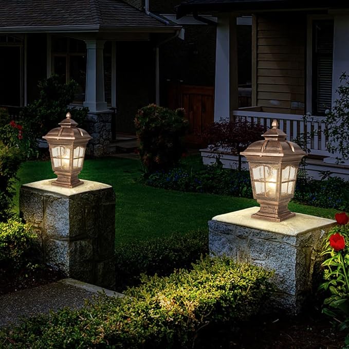 Outdoor Column Lights IP65 Waterproof Pillar Lights Outdoor Post Lights Fixture Glass Aluminum Antirust Column Lamp for Garage Pavilion Courtyard Park Lighting