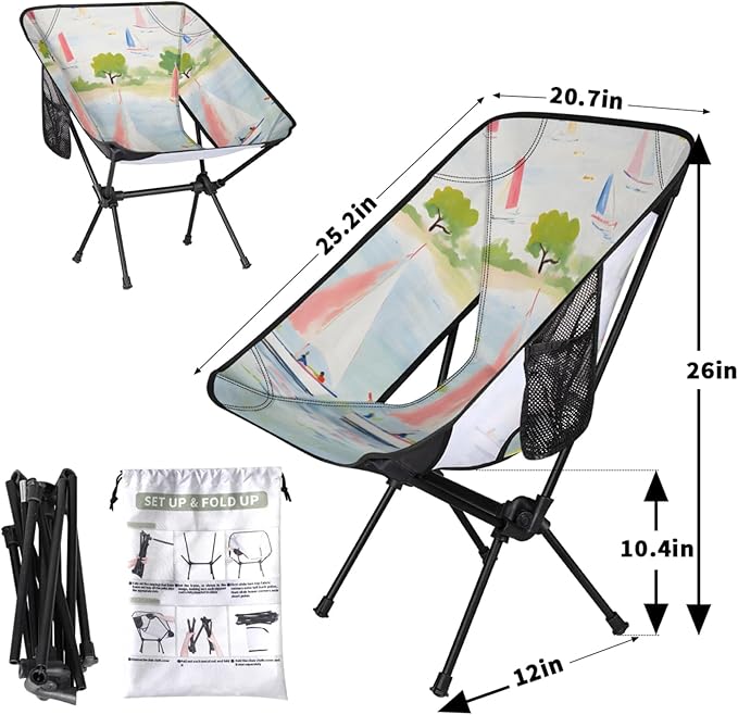 Honeybaby Folding Camping Chair Cartoon Sailboat Camping Chairs Lightweight Portable Chair Outdoor Foldable Chairs for Camping Travel Picnic Beach Hiking