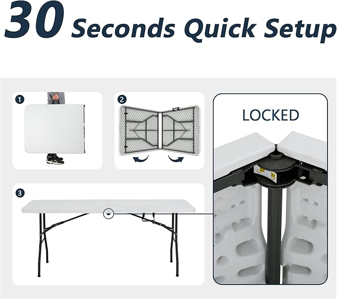 6 Ft White Folding Table Portable Table Camping Table Outdoor Collapsible Dinner Table Outdoor Tables for Patio Yard Wedding Party Cocktail Display