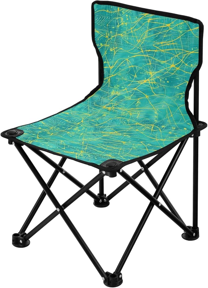 KLL Yellow Lines Turquoise Compact Camping Chairs Lightweight Portable Chair Includes Carry Bag Ice Fishing Chair for Camping Camp