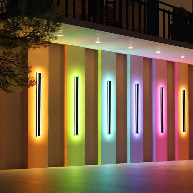 47inch Modern Wall Lights Outdoor 10 Colour Variations Dimmable Long Wall Sconce IP65 Waterproof 3000K-6000K Simple Acrylic Exterior Wall Lighting Fixtures for House Garage Front Patio