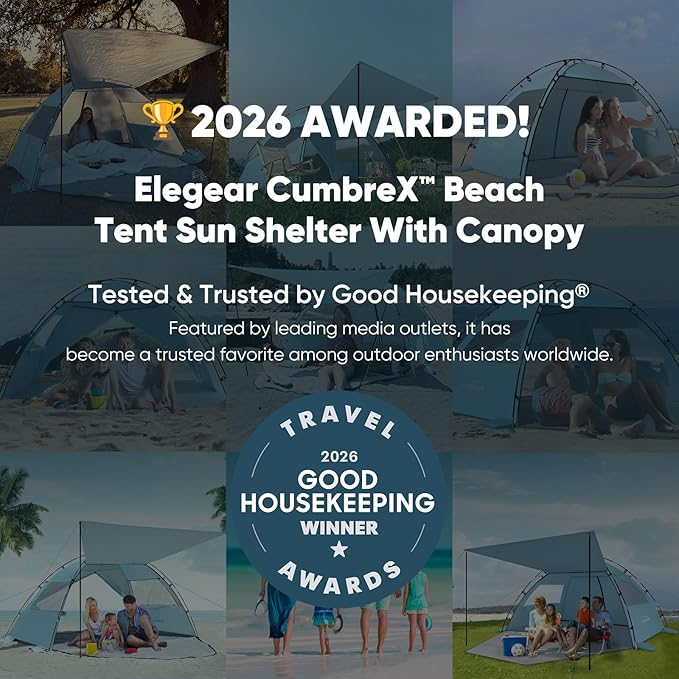 Elegear CumbreX™ Beach Tent Sun Shelter with Canopy 4-5 Person Pop Up Beach Tent Easy Setup UPF 50+ UV Protection Portable Lightweight Double Silver Coating Cabana Sun Shade Shelter - Silver
