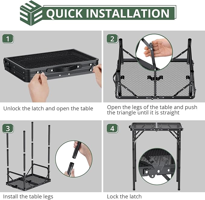 EYPINS 2ft Folding Grill Table with 3 Adjustable Heights Max 27.6''Aluminum Heat-Resistant Cooking Camping TableLightweight Portable Side Table with Handle for Outside Patio BBQBlack 22.8''x15.7''