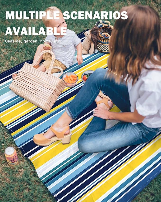 Beach Blanket Waterproof Sandproof Picnic Blanket 83x79 Foldable Beach Mat with Colorful Stripes Texture Art Summer Beach Pattern for Camping Park Grass Beach Travel