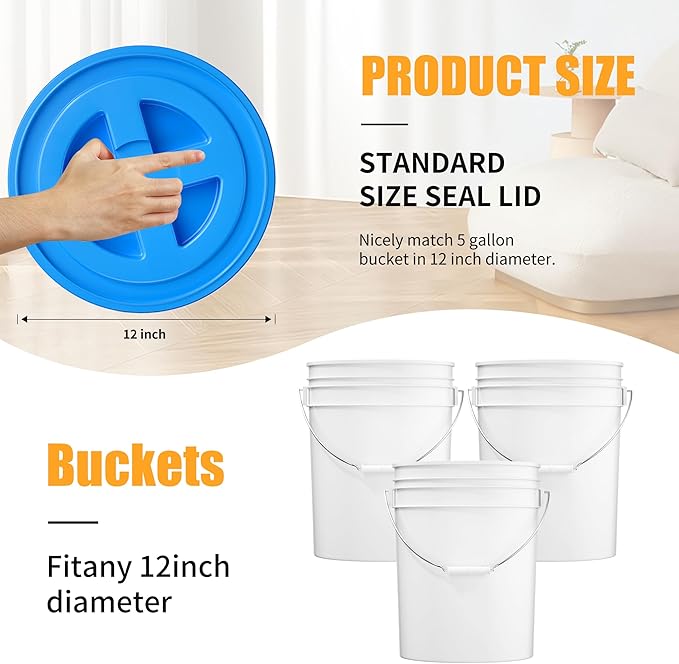 4 Pieces 5 Gallon Bucket Lids 12inch Leak-proof Plastic Seal Screw Top Airtight Lid Reusable Drum &amp Pail Lid for Pet Food Storage Home Paint Storage and Industrial Storage Buckets-Blue