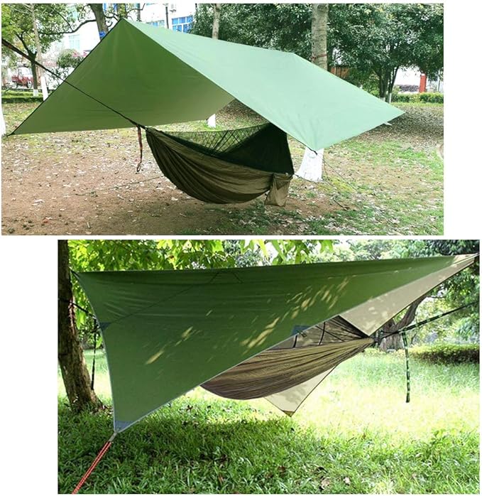 Oversized rain TarpaulinCamping Hammock with Mosquito Net Rain Fly Heavy Duty Tree StrapSingle Double Hammock Tent Waterproof Rainfly SetCamping Backpacking Backyard Patio Hiking Travel Outdoor