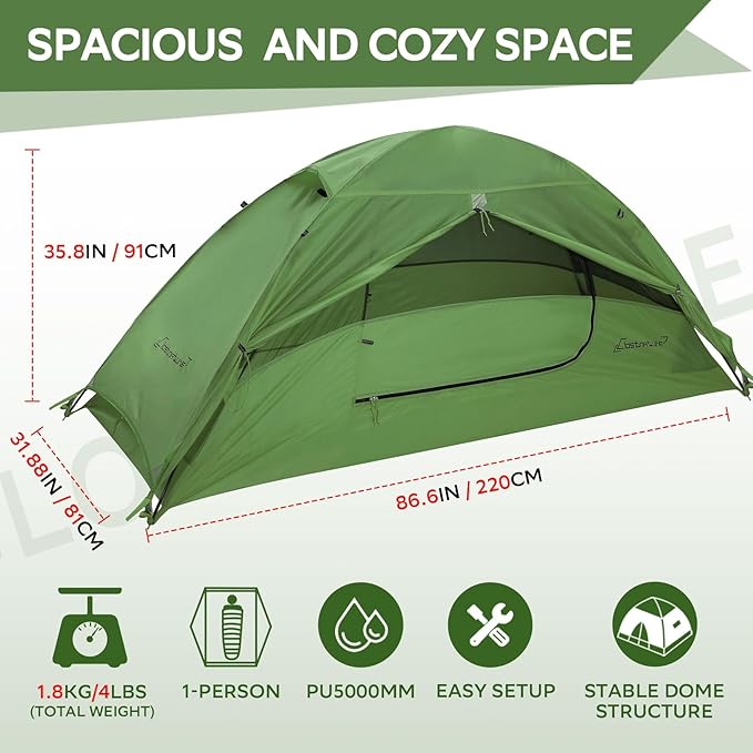 Clostnature Lightweight Tent for Backpacking - 1/2/3/4 Person Ultralight Backpacking Tent Waterproof Easy Setup Camping Tent Hiking Tent for Outdoor Hiking and Mountaineering