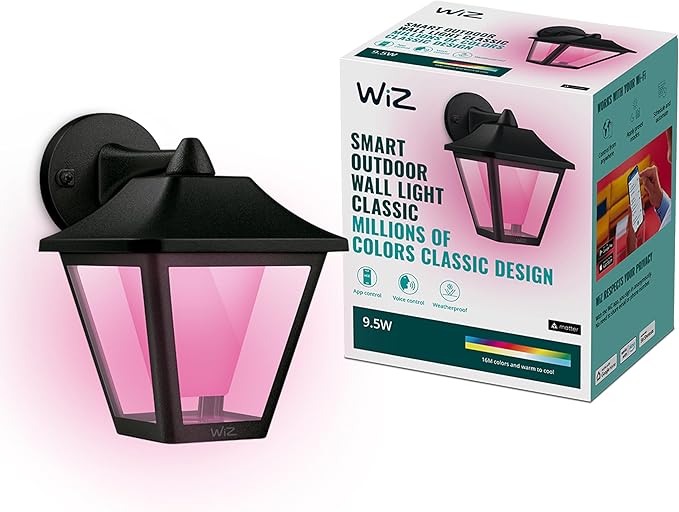 WiZ Connected Classic Outdoor Wall Light 16 Million Colors Compatible with Alexa Google Assistant Bluetooth Compatible No Hub Required