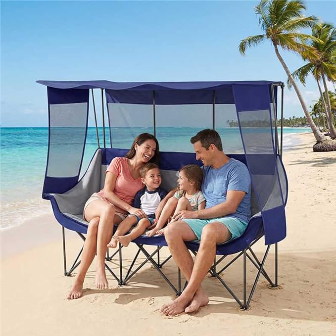 3 Person Camping Chair with Canopy Shade 700lbs Heavy Duty Oversized Beach Camping Chair with Thick Cushion Cup Holder and Carry Bag Foldable Portable Sofa for Lawn Beach Outdoor