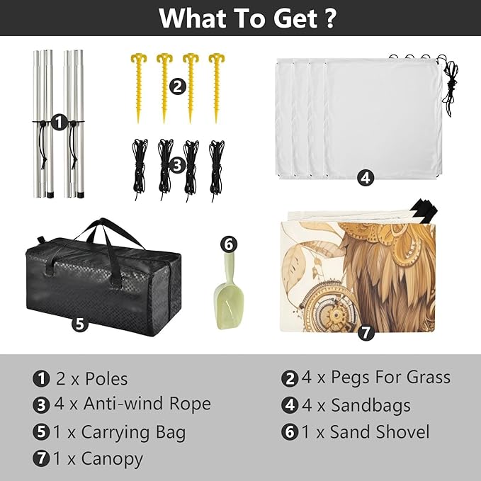 ALAZA Gold Owl Print Beach Tent Sun Shelter UPF50+ Protection Beach Shade Canopy w/ 4 Sandbags for Outdoor Camping Fishing Backyard Fun Picnic 10x9 ft