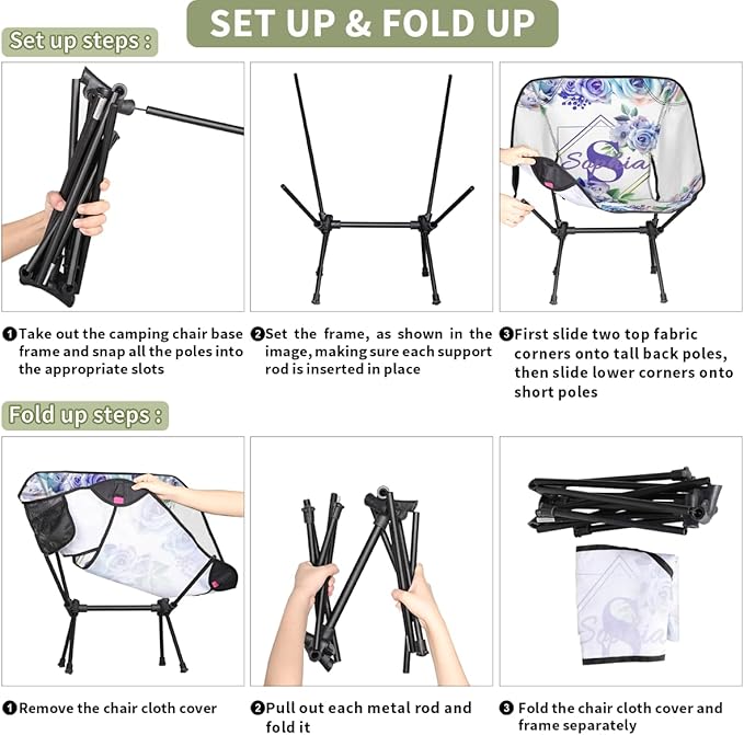 Camping Chair Personalized Backpacking Chair Lightweight Portable Folding Customized Name Chairs for Beach Sport Hiking (Purple &amp Blue)