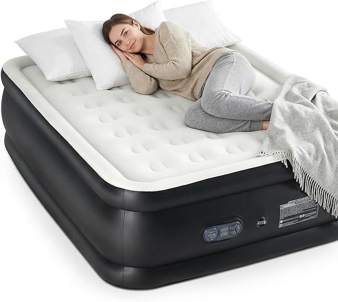 Queen Air Mattress with Built-in Pump - 22 Double Height Non-Slip Bottom Supports 660lbs for Home &amp Camping