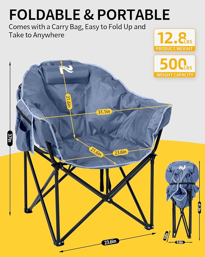 NAIZEA Heated Camping Chair Oversized Heated Folding Outdoor Chair for Adults with 3 Heat Levels Portable Foldable Patio Lounge Chair for Sports Outdoors Camp Battery NOT Included