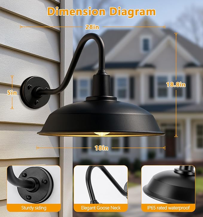 Large 18 Outdoor Gooseneck Barn Lights Farmhouse Style Outdoor Gooseneck Lights for Porch Shed Entryway - 2 Pack