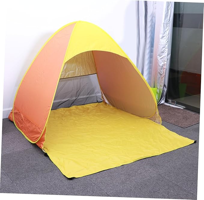 Portable Instant Tent Sun Shelter Automatic Pop Up Beach Canopy with Design for Outdoor Camping Orange Yellow UV Protection Easy Setup Rugged Structure