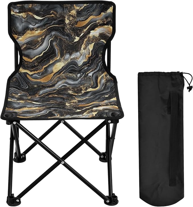 KLL Black Gold Marble Texture Compact Foldable Chair Lightweight Ultralight Camping Chair Carry Bag Included Outdoor Chairs for Hiking Outdoor