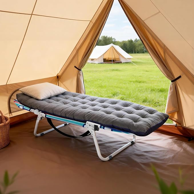 Slsy Folding Camping Cot for Adults with Pad Padded Portable Sleeping Cots Camp Bed with Carry Bag for Outdoor Travel Beach Hiking