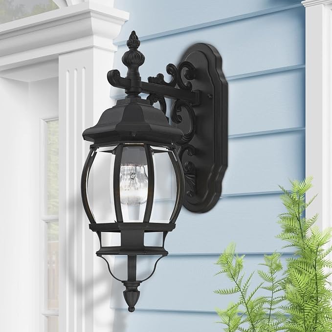 Livex Lighting 7706-14 Frontenac 1-Light Outdoor Wall Lantern with Clear Beveled Glass Shades 20 x 6.5 Black