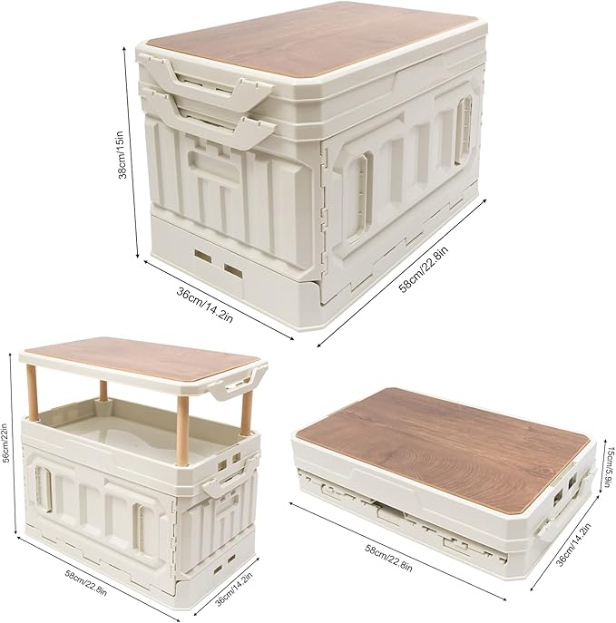 PP Folding Storage Boxes Outdoor Portable Camping Storage Box Folding Box Table Equipment Camping Organizer for Trunks Study Rooms (White)