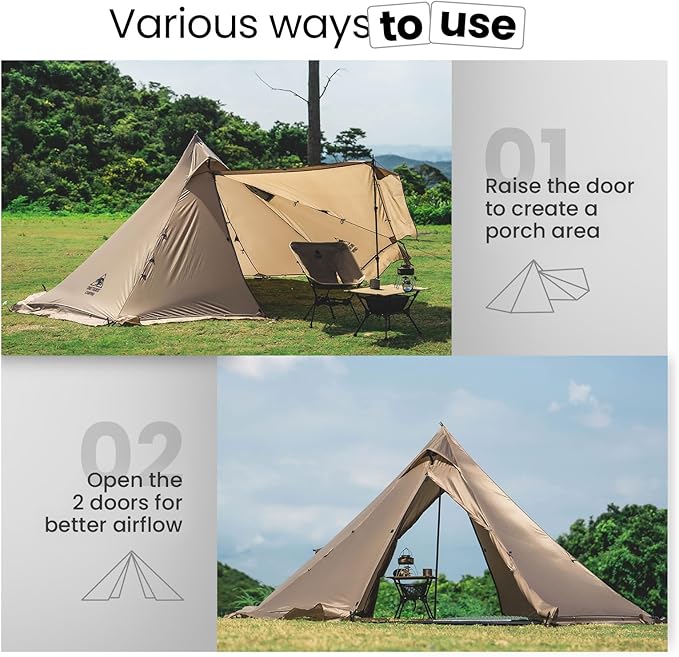 OneTigris Smokey HUT Hot Tent with Stove Jack Ultralight 4 Season Tipi Tent with Snow Skirt &amp Detachable Floor for Camping Hiking Bushcraft Backpacking