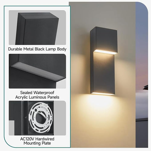 15 Modern LED Outdoor Wall Sconce 20W 3000K 1600Lumen Outdoor Light Fixtures Wall Mount Anti-Rust Outside Lights Black Finish Outdoor Lights for House Porch Patio Garage