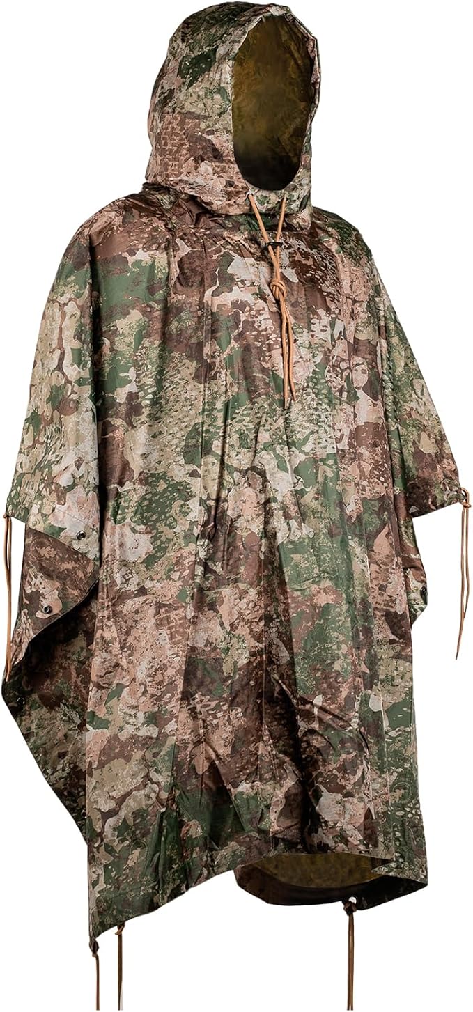 Mil-Tec Adult Ripstop Wet Weather Lightweight Waterproof Multi-Use Rain Poncho with Hood - Use as Bivouac Sack Shelter Tent
