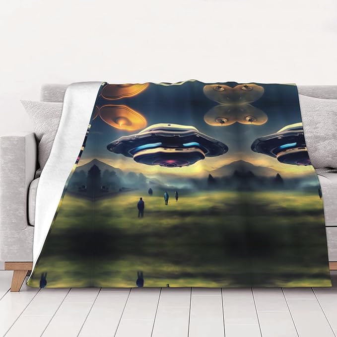 UFO Landing Blanket.Super Soft Flannel Blanket 80x60 inches 100% Polyester for Warmth Perfect for beds Sofas and Camping.