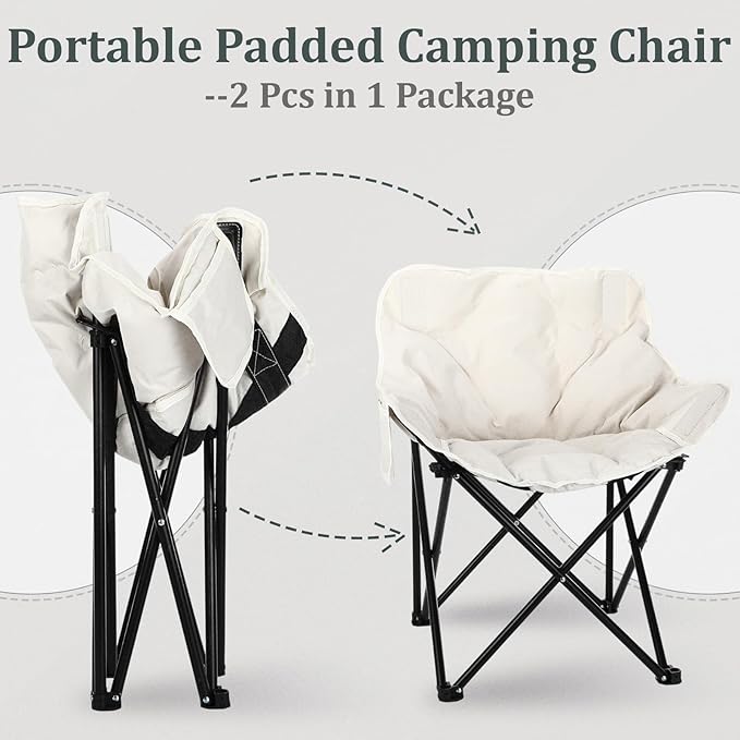 Redbaker 2 Pack Padded Camping Chair Oversized Portable Fishing Lawn Chair Light Weight Camp Outdoor with Padded Seats and Side Pocket for Camping Fishing Backyard Festival