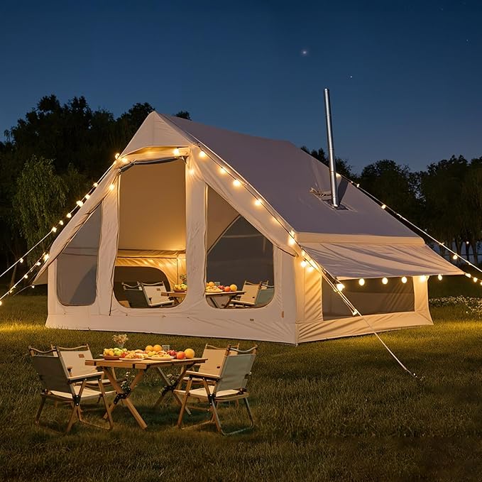 Inflatable Tents for Camping Super Easy to Blow Up Tent with Hand Pump Waterproof Oxford Cloth &amp Stove Jack Spacious Air Tent Hot Tents for 4-6 People