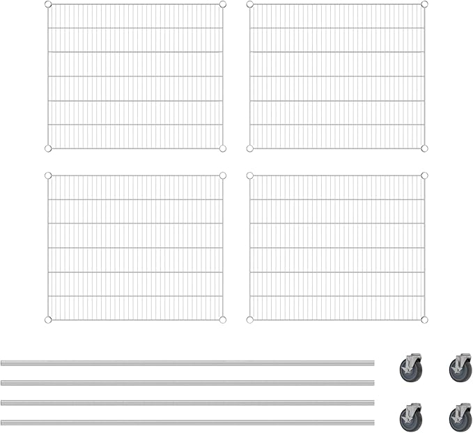 Commercial NSF Listed Chrome Mobile Wire Shelving Kit 30 x 36 x 80 with 4 Shelves Perfect for Warehouse Walk-in Refrigerator Freezer Grocery Store Restaurant Dishroom