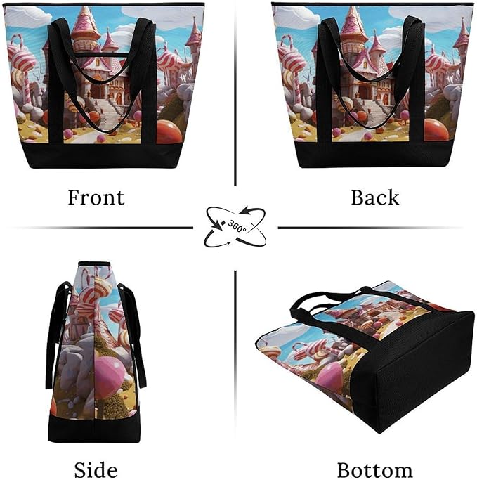 Insulated Shopping BagLarge Reusable Cooler Bags Candy Land Printed Foldable Shopping BagTravel Waterproof Shoulder Bag