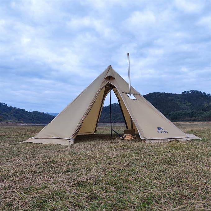 Tipi Hot Tent with Fire Retardant Stove Jack for Flue Pipes 5~8 Person Teepee Tents for Family Team Outdoor Backpacking Camping Hiking
