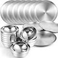 Sunnyray 304 Stainless Steel Plates and Bowls Metal Camping Plates Reusable 13 oz Steel Snack Bowls Dinner Dishes Double Walled Insulated Metal Dinnerware(10 Sets8 x 8 Inch)